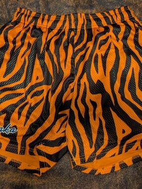 Inaka Power Orange & Black Tiger-Stripe Athletic Shorts